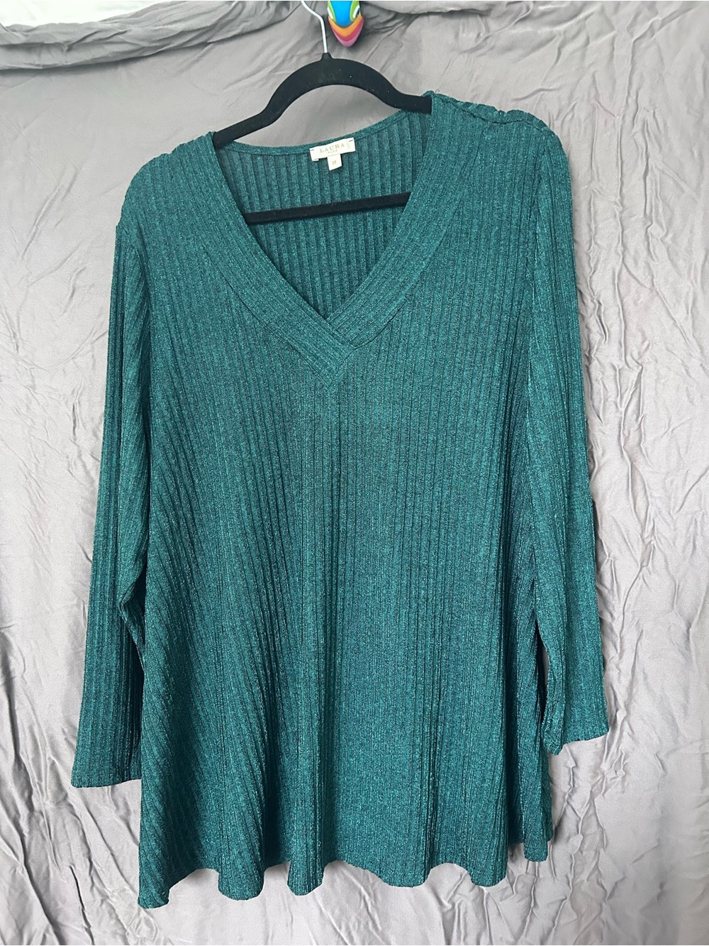 WomanTeal Ribbed V‑Neck Long Sleeve